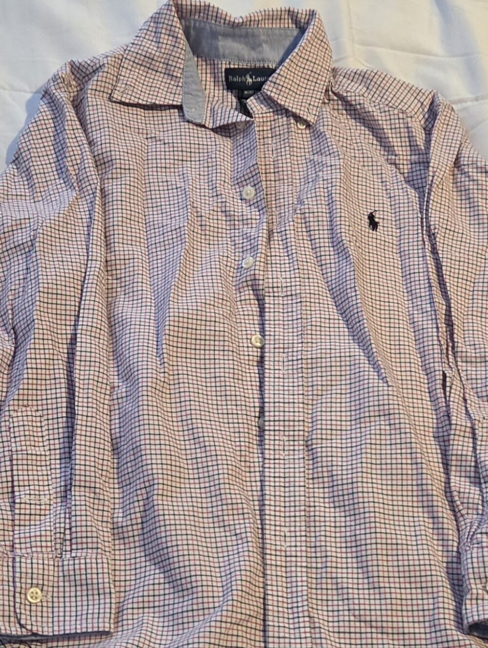Ralph Lauren KID SIZE M (10-12) Pink and Black Windowpane Button-Down Shirt